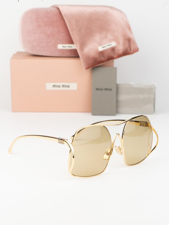 Miu Miu Women Sunglasses Gold Yellow Pilot MUA55S 5AK10R NEW AUTHENTIC main image 10